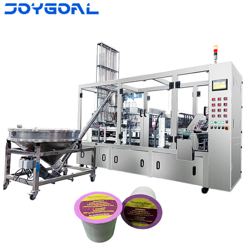 KFP-6 automatic coffee capsule filling and sealing machine for k-cup flavour adding powder elevator loading