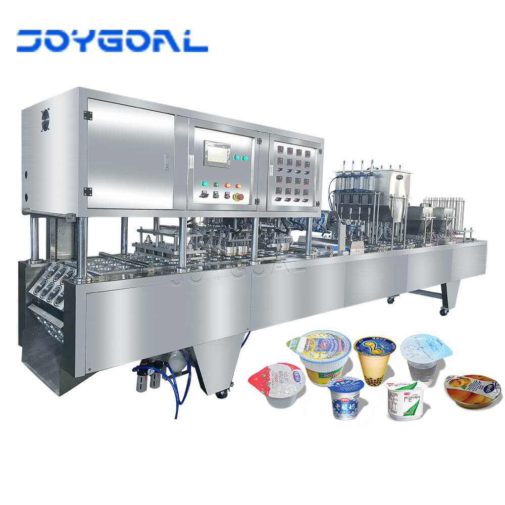 BHJ-8 automatic UV sterilization liquid solid particles juice water yongurt cup sealing and filling machine